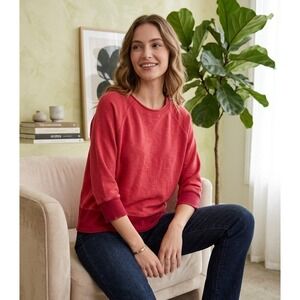 Hot Cotton Ribbed Sweatshirt Women's Large 3/4 Sleeve Made in USA Cotton Red